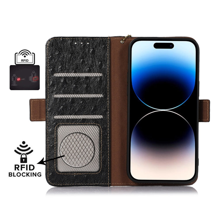 For Google Pixel 8 Ostrich Pattern Genuine Leather RFID Phone Case(Black)