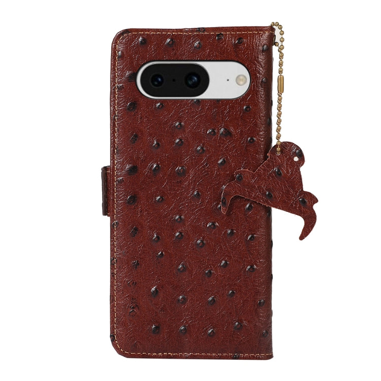 For Google Pixel 8 Ostrich Pattern Genuine Leather RFID Phone Case(Coffee)