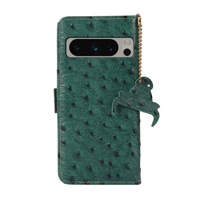 For Google Pixel 8 Pro Ostrich Pattern Genuine Leather RFID Phone Case(Green)