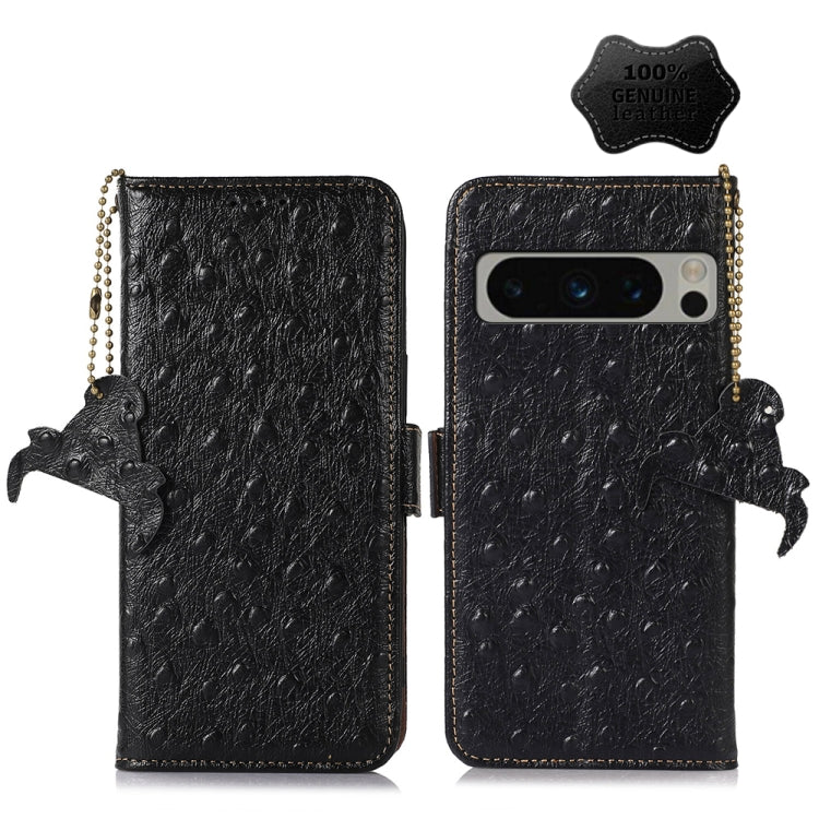 For Google Pixel 8 Pro Ostrich Pattern Genuine Leather RFID Phone Case(Black)