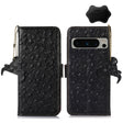 For Google Pixel 8 Pro Ostrich Pattern Genuine Leather RFID Phone Case(Black) - Google Cases by PMC TechLife | Online Shopping South Africa | PMC TechLife | Buy Now Pay Later Mobicred