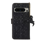 For Google Pixel 8 Pro Ostrich Pattern Genuine Leather RFID Phone Case(Black)