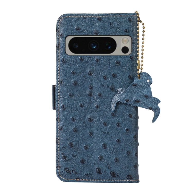 For Google Pixel 8 Pro Ostrich Pattern Genuine Leather RFID Phone Case(Blue)