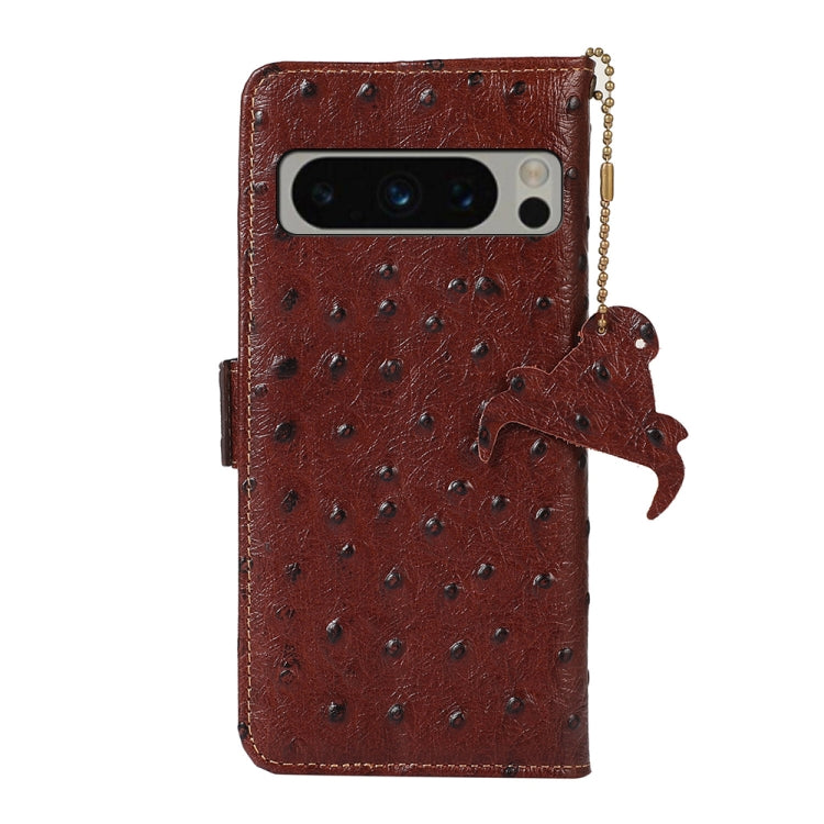 For Google Pixel 8 Pro Ostrich Pattern Genuine Leather RFID Phone Case(Coffee)
