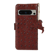 For Google Pixel 8 Pro Ostrich Pattern Genuine Leather RFID Phone Case(Coffee)