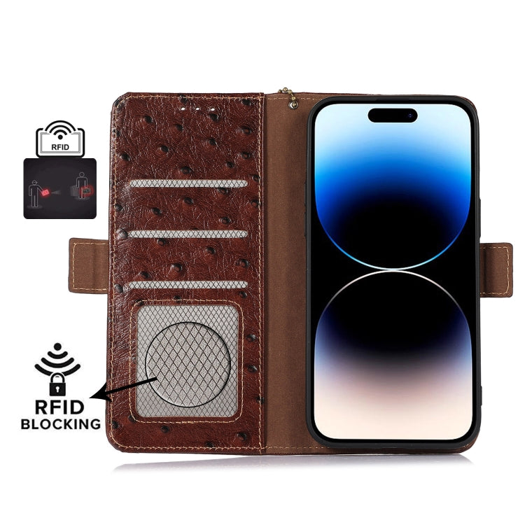 For Google Pixel 8 Pro Ostrich Pattern Genuine Leather RFID Phone Case(Coffee)