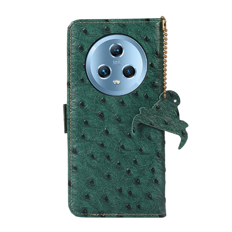 For Honor Magic5 Ostrich Pattern Genuine Leather RFID Phone Case(Green)