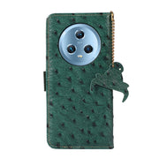 For Honor Magic5 Ostrich Pattern Genuine Leather RFID Phone Case(Green)