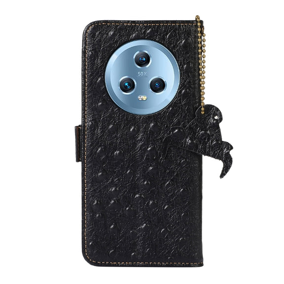 For Honor Magic5 Ostrich Pattern Genuine Leather RFID Phone Case(Black)
