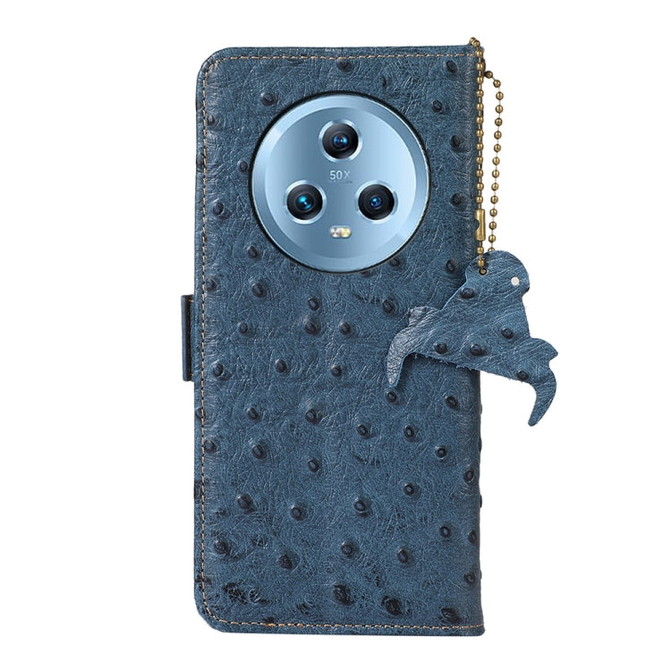 For Honor Magic5 Ostrich Pattern Genuine Leather RFID Phone Case(Blue)