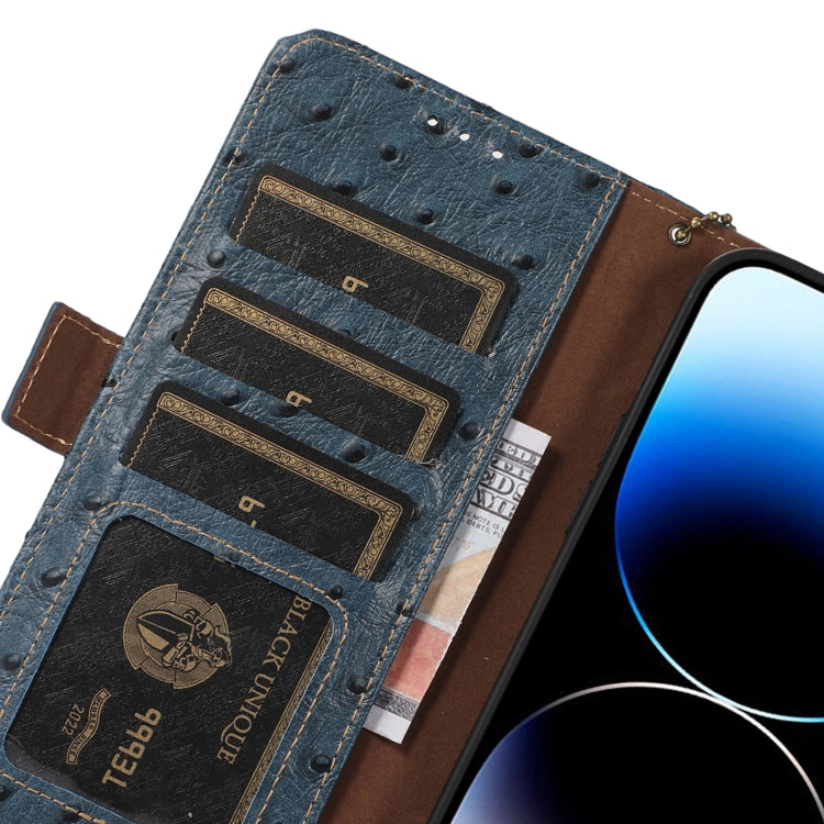 For Honor Magic5 Ostrich Pattern Genuine Leather RFID Phone Case(Blue)