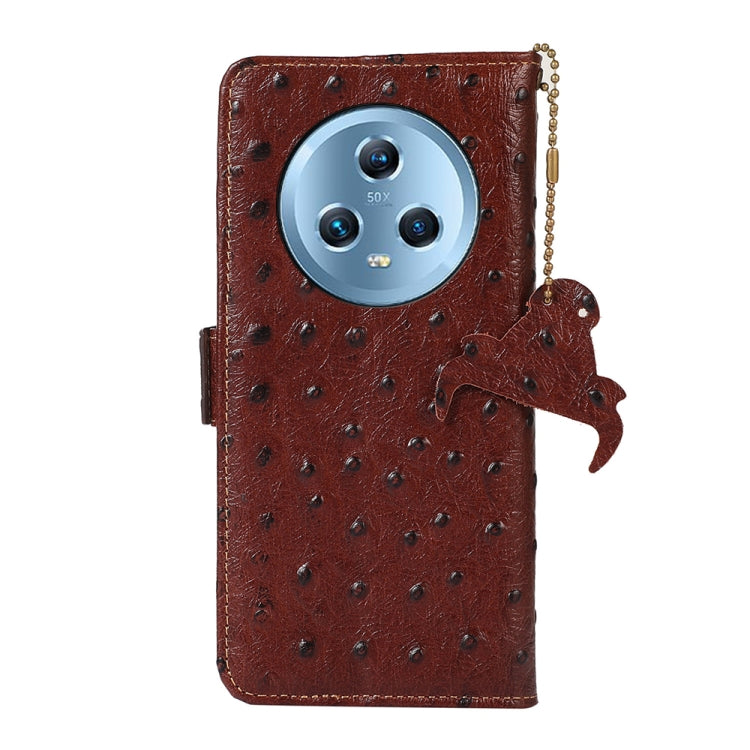 For Honor Magic5 Ostrich Pattern Genuine Leather RFID Phone Case(Coffee)