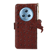 For Honor Magic5 Ostrich Pattern Genuine Leather RFID Phone Case(Coffee)