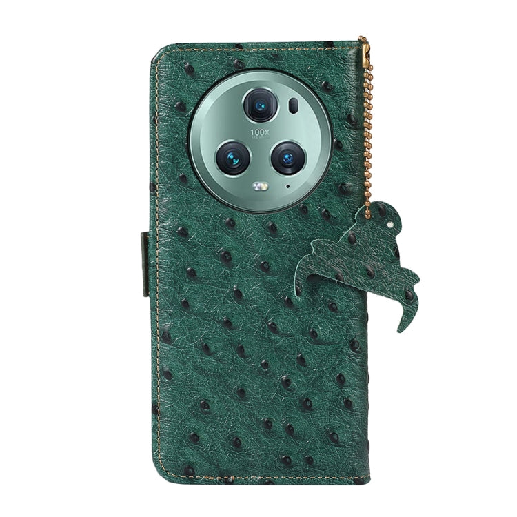 For Honor Magic5 Pro Ostrich Pattern Genuine Leather RFID Phone Case(Green)
