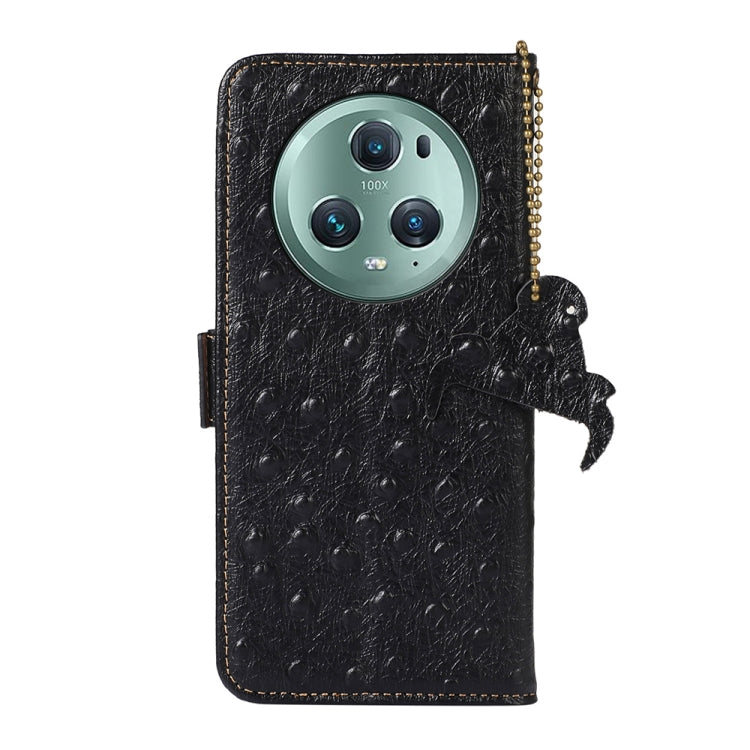 For Honor Magic5 Pro Ostrich Pattern Genuine Leather RFID Phone Case(Black)