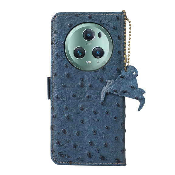 For Honor Magic5 Pro Ostrich Pattern Genuine Leather RFID Phone Case(Blue)