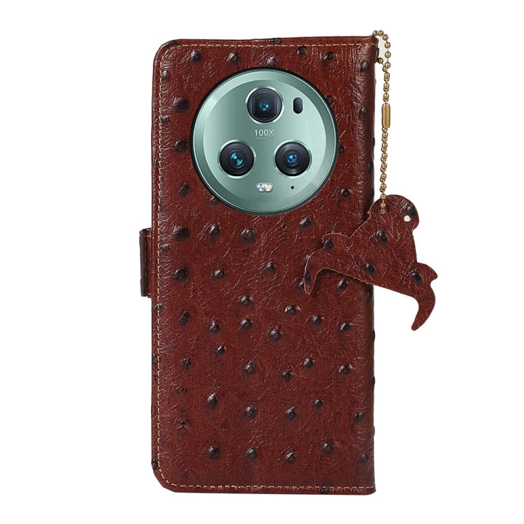 For Honor Magic5 Pro Ostrich Pattern Genuine Leather RFID Phone Case(Coffee)