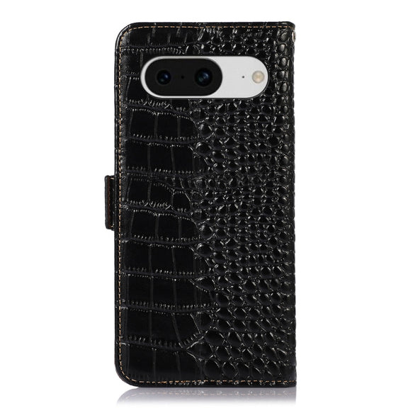 For Google Pixel 8 Crocodile Top Layer Cowhide Leather Phone Case(Black)
