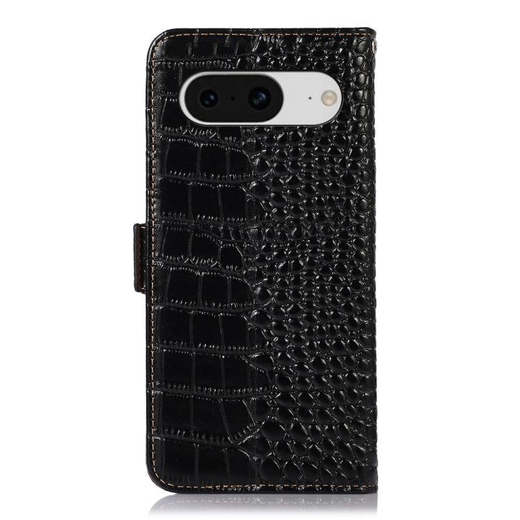 For Google Pixel 8 Crocodile Top Layer Cowhide Leather Phone Case(Black)