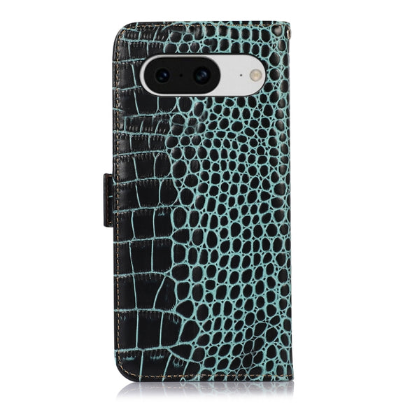 For Google Pixel 8 Crocodile Top Layer Cowhide Leather Phone Case(Green)