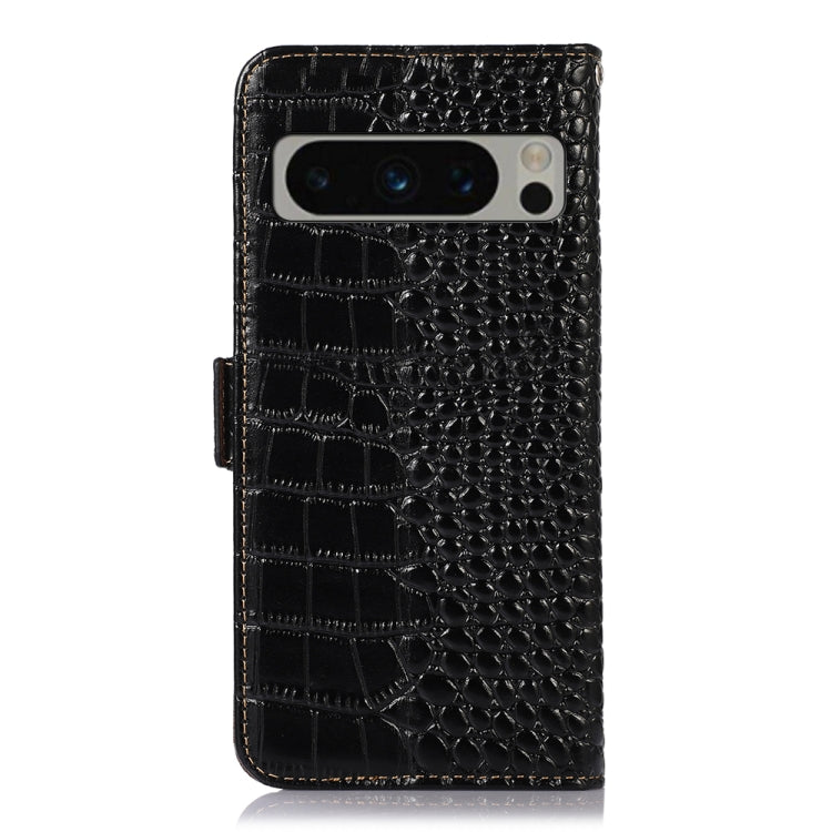For Google Pixel 8 Pro Crocodile Top Layer Cowhide Leather Phone Case(Black)