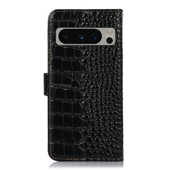 For Google Pixel 8 Pro Crocodile Top Layer Cowhide Leather Phone Case(Black)