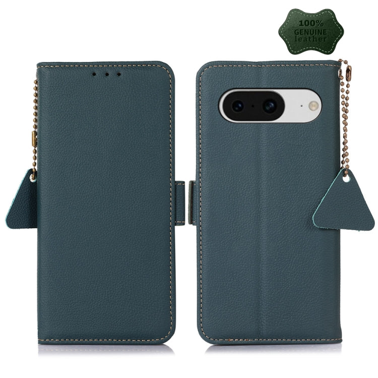 For Google Pixel 8 Side-Magnetic TJ Genuine Leather RFID Phone Case(Green)