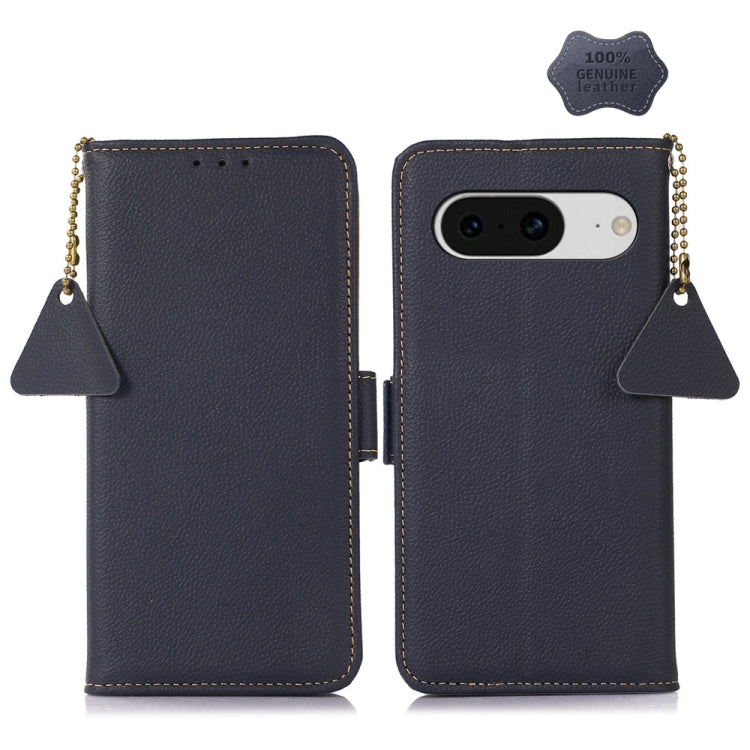 For Google Pixel 8 Side-Magnetic TJ Genuine Leather RFID Phone Case(Blue)