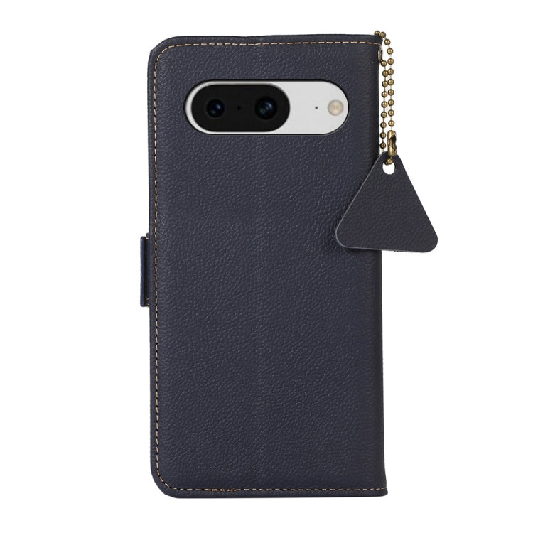 For Google Pixel 8 Side-Magnetic TJ Genuine Leather RFID Phone Case(Blue)