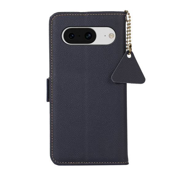 For Google Pixel 8 Side-Magnetic TJ Genuine Leather RFID Phone Case(Blue)