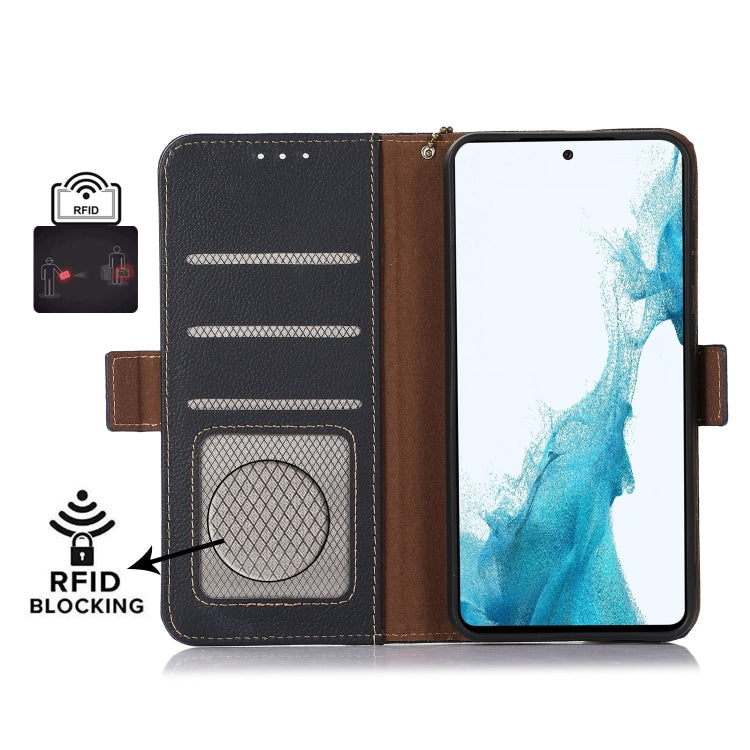 For Google Pixel 8 Side-Magnetic TJ Genuine Leather RFID Phone Case(Blue)