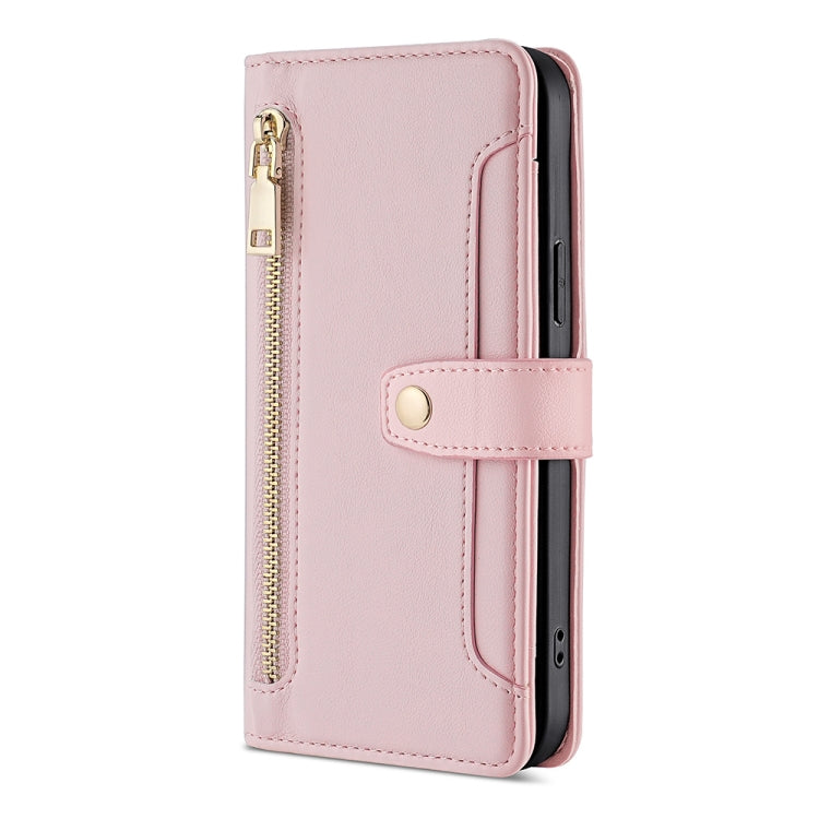 For Tecno Pop 6 Pro Sheep Texture Cross-body Zipper Wallet Leather Phone Case(Pink)