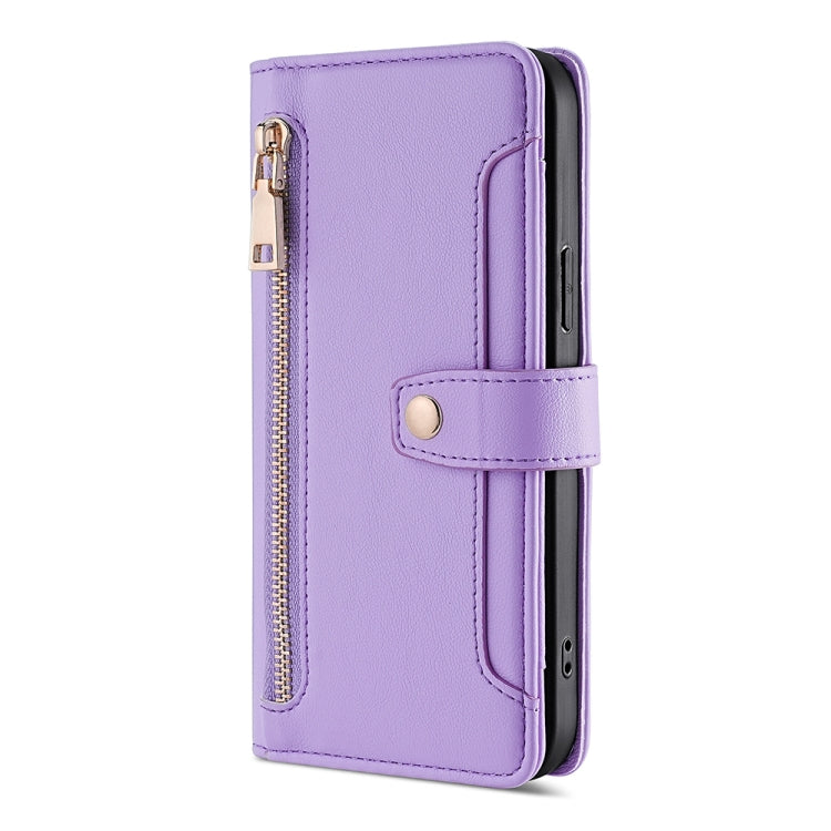 For Tecno Pop 6 Pro Sheep Texture Cross-body Zipper Wallet Leather Phone Case(Purple)