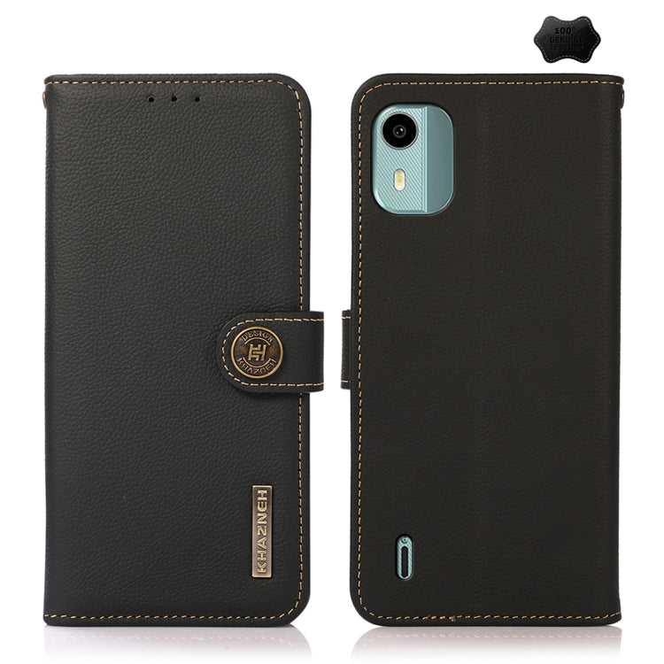 For Nokia C12 4G KHAZNEH Custer Genuine Leather RFID Phone Case(Black)