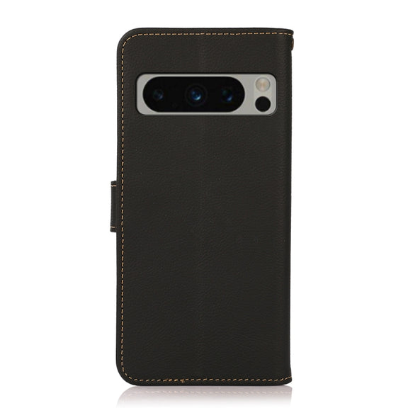 For Google Pixel 8 Pro KHAZNEH Custer Genuine Leather RFID Phone Case(Black)