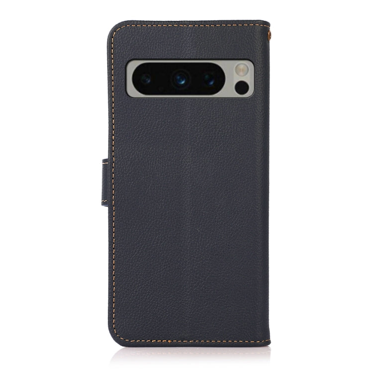 For Google Pixel 8 Pro KHAZNEH Custer Genuine Leather RFID Phone Case(Blue)