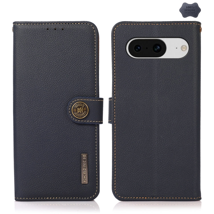 For Google Pixel 8 KHAZNEH Custer Genuine Leather RFID Phone Case(Blue)