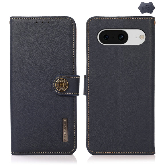 For Google Pixel 8 KHAZNEH Custer Genuine Leather RFID Phone Case(Blue)