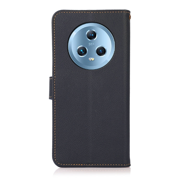 For Honor Magic5 KHAZNEH Custer Genuine Leather RFID Phone Case(Blue)