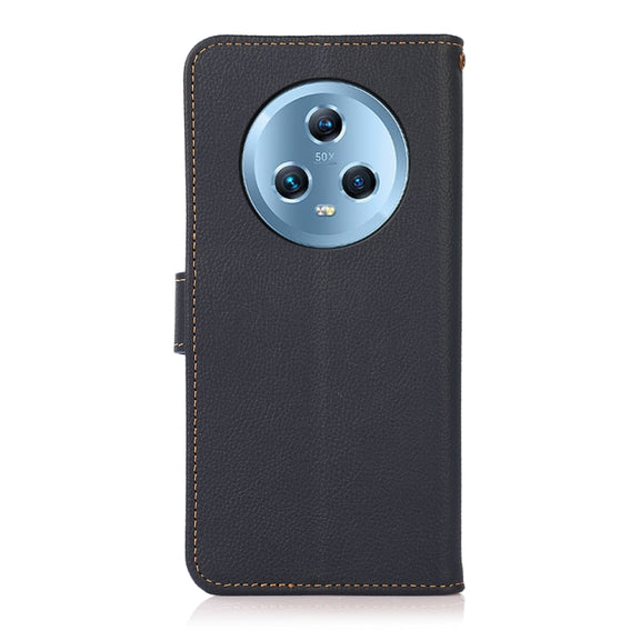 For Honor Magic5 KHAZNEH Custer Genuine Leather RFID Phone Case(Blue)