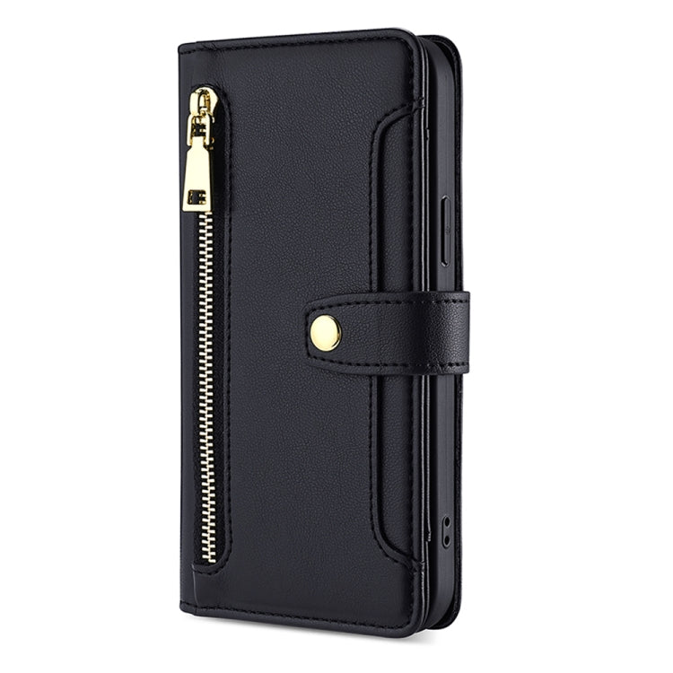 For Honor Magic5 Sheep Texture Cross-body Zipper Wallet Leather Phone Case(Black)