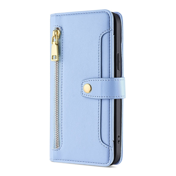 For Honor Magic5 Sheep Texture Cross-body Zipper Wallet Leather Phone Case(Blue)