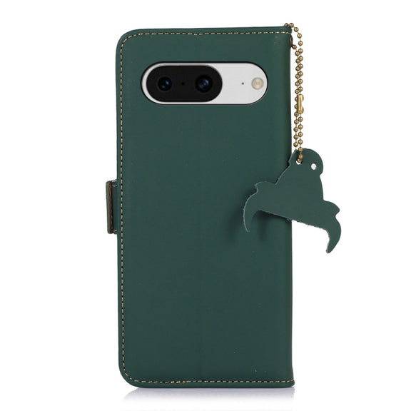 For Google Pixel 8 Genuine Leather Magnetic RFID Leather Phone Case(Green)