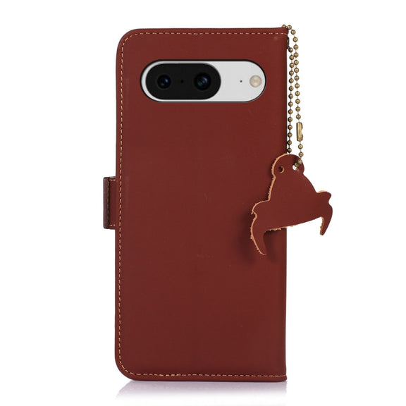 For Google Pixel 8 Genuine Leather Magnetic RFID Leather Phone Case(Coffee)