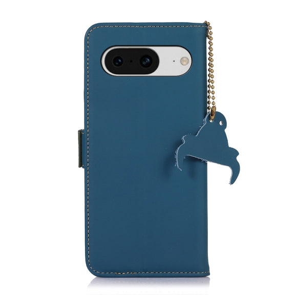 For Google Pixel 8 Genuine Leather Magnetic RFID Leather Phone Case(Blue)