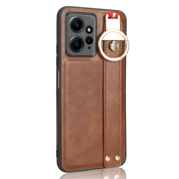 For Redmi Note 12 4G Global Wristband Leather Back Phone Case(Brown)