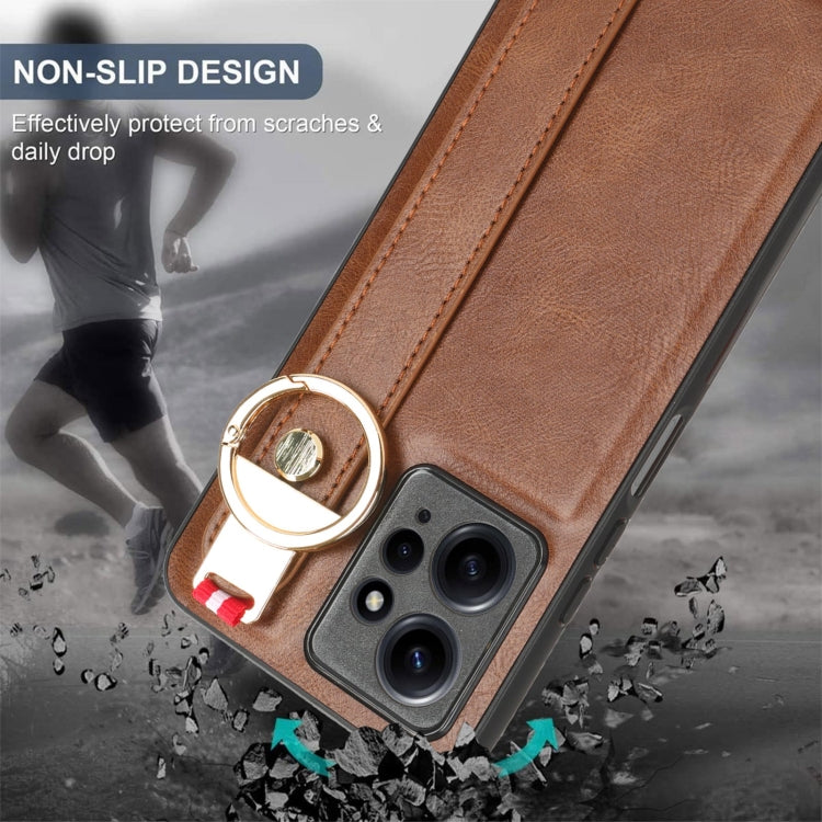 For Redmi Note 12 4G Global Wristband Leather Back Phone Case(Brown)