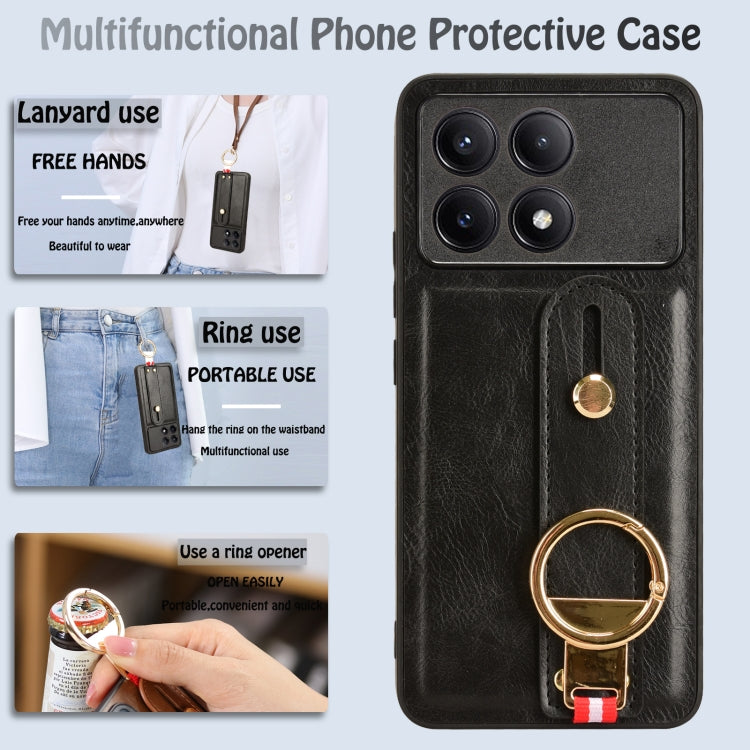 For Xiaomi Redmi K70/K70 Pro Wristband Leather Back Phone Case(Black)