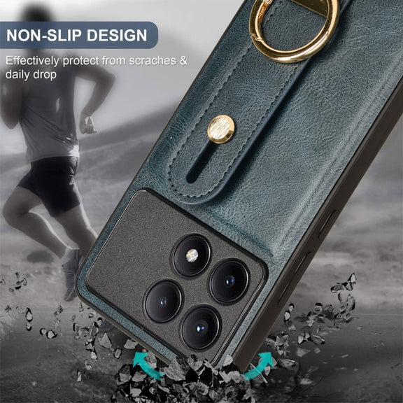 For Xiaomi Redmi K70/K70 Pro Wristband Leather Back Phone Case(Blue)