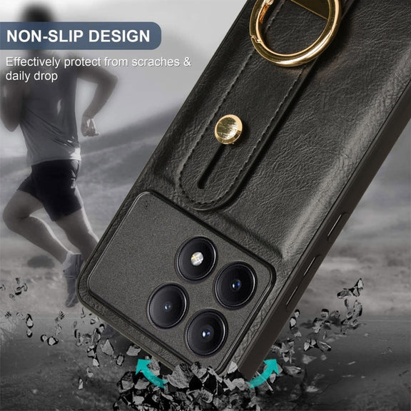 For Xiaomi Poco X6 Pro/Redmi K70E Wristband Leather Back Phone Case(Black)